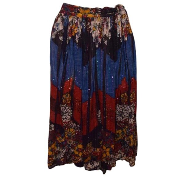 Multi Color Drawstring Skirt with Metallic Threads Floral Print - Picture 4 of 4